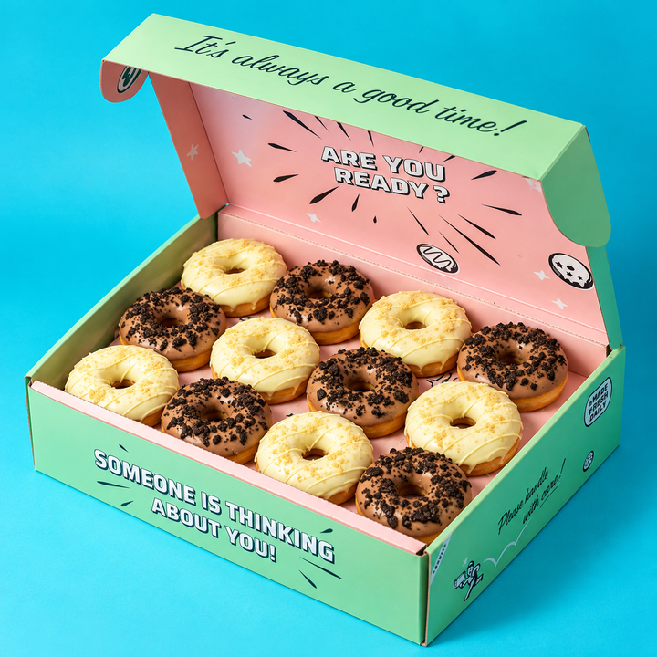 Custom Brandbox - 24 Mini-Donuts mit Logo und Firmenfarben (VG)