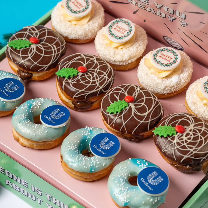 Weihnachten Officebox XL - 60 Mini-Donuts mit Logo