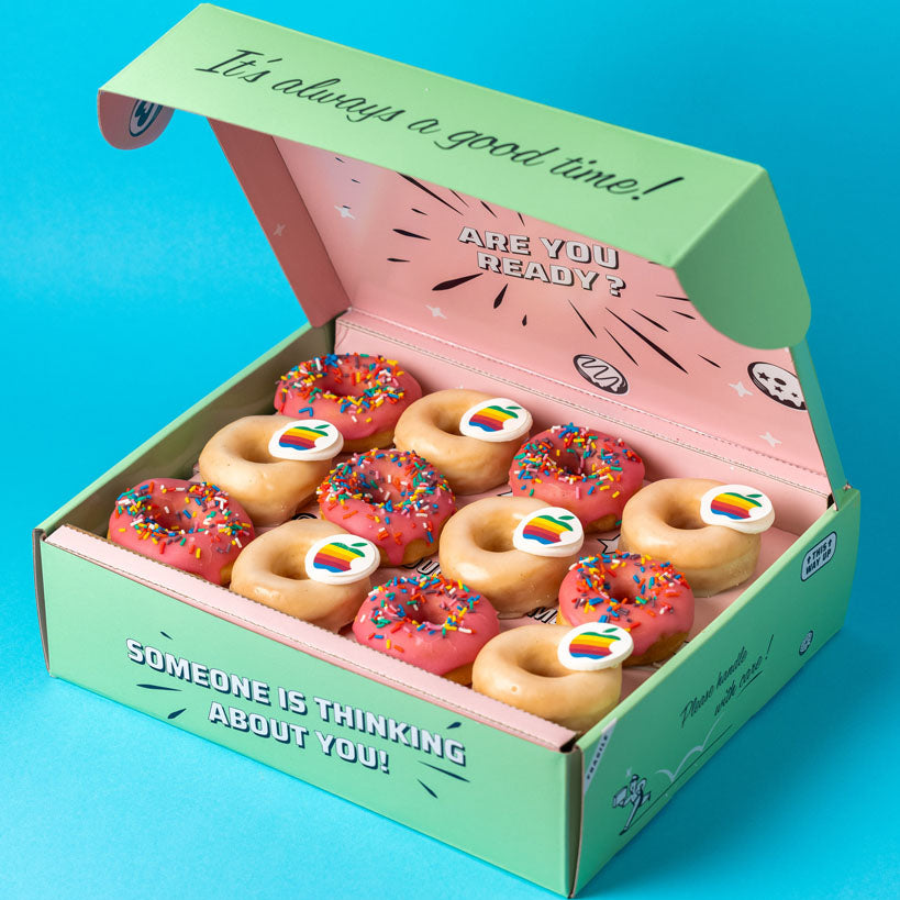 Custom Brandbox XL - 60 Mini-Donuts mit Logo und Firmenfarben (VG)