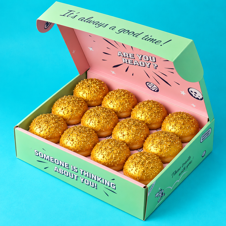 Custom Brandbox - 24 Mini-Donuts mit Logo und Firmenfarben (VG)