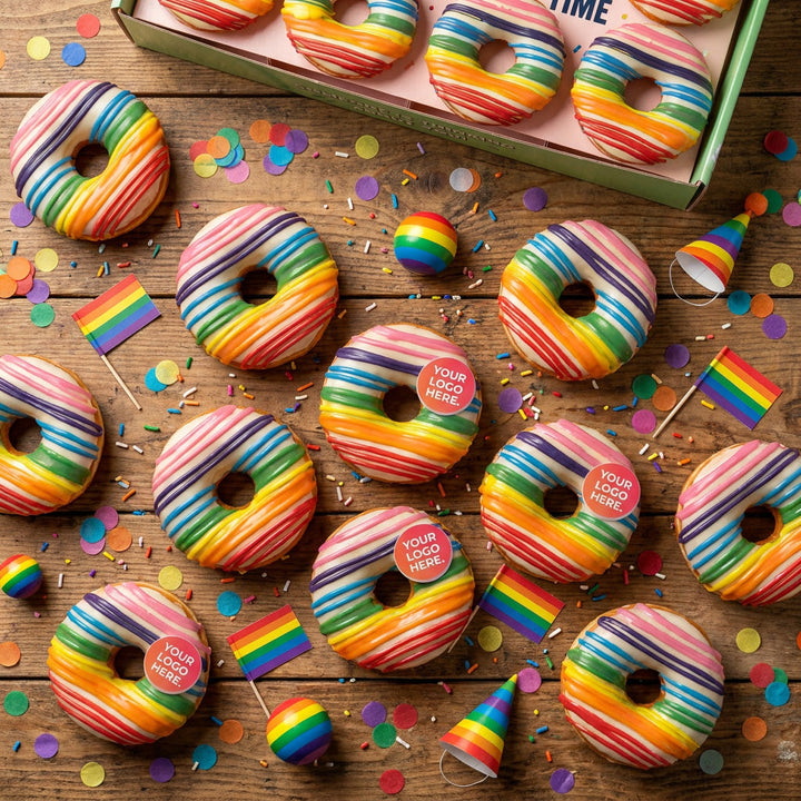 "Chocolate Pride" corporate vegan mini doughnut gift box with logo