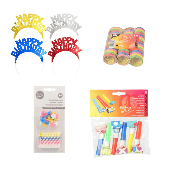 Birthday Party Bundle: Candles, Streamers , Hats, Blowers