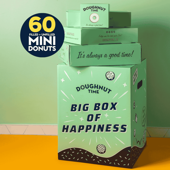 Caja de fiesta de mini-donuts XL - 60 mini-donuts