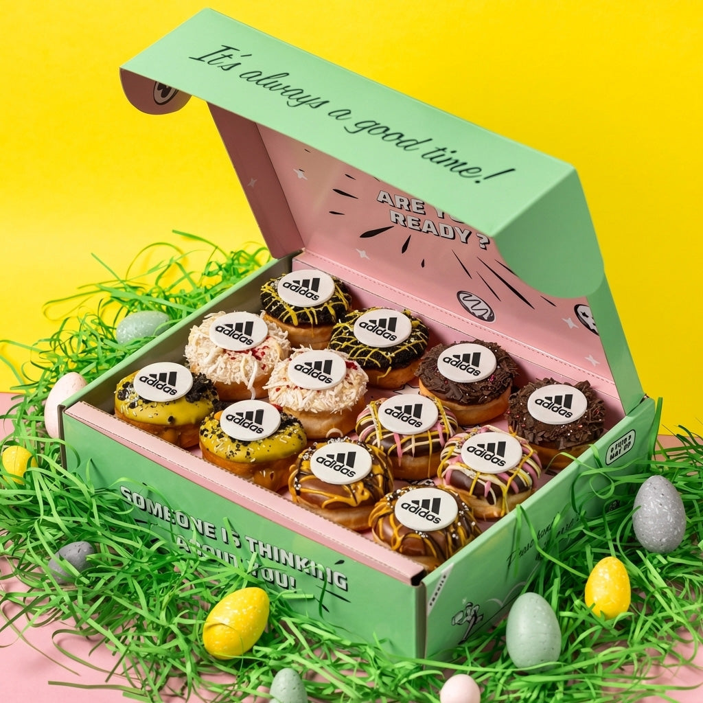 Corporate "Easter Special" mini doughnut gift box with logo (vegan)