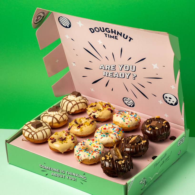 "Choccy Squad" caja de regalo de mini pasteles donut sin gluten