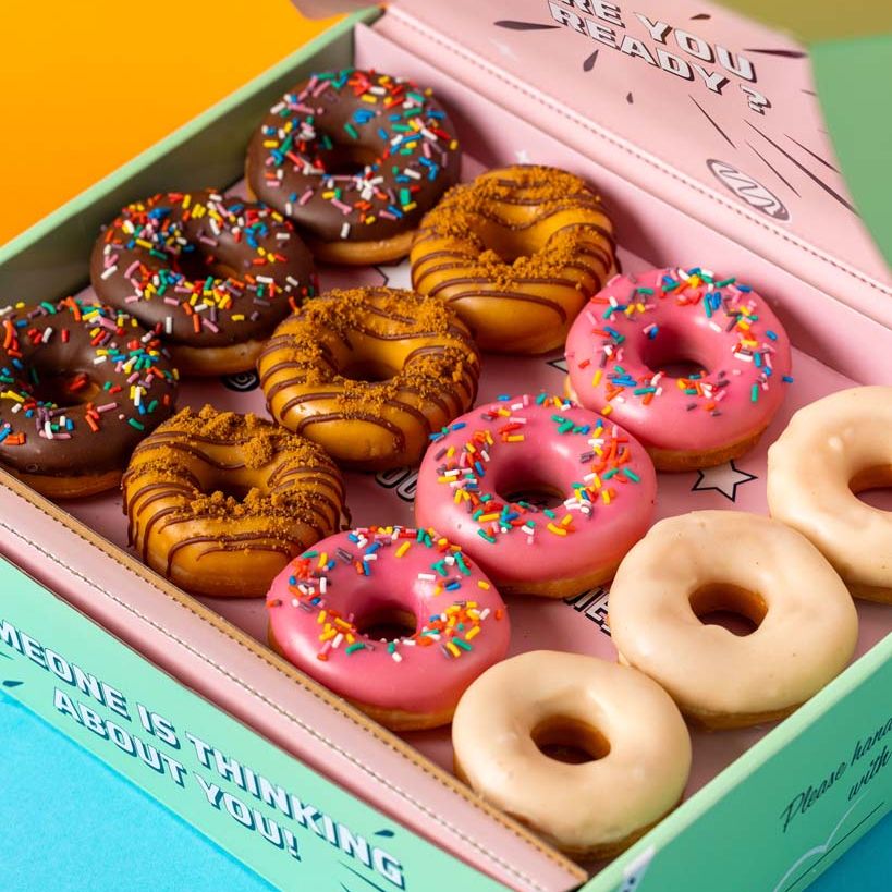 Caja de fiesta de mini-donuts XL - 60 mini-donuts