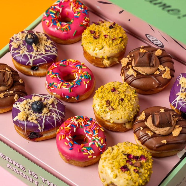 Caja de fiesta de mini-donuts XL - 60 mini-donuts