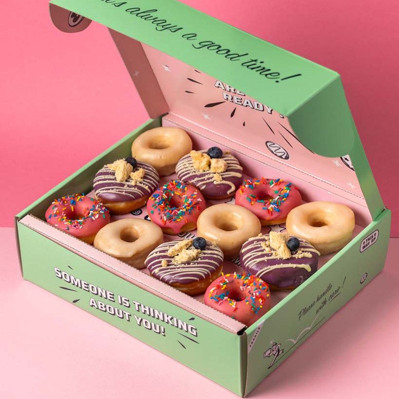 Caja de regalo para mini donuts "Fiesta rosa" (vegana)