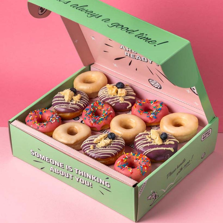 Caja de regalo para mini donuts "Fiesta rosa" (vegana)