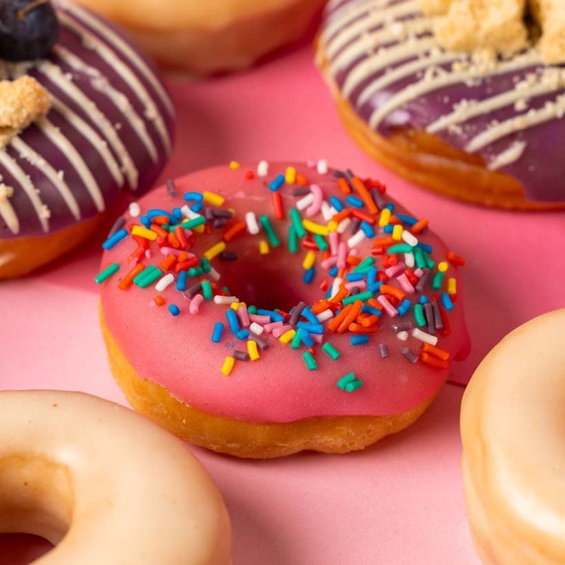Caja de regalo para mini donuts "Fiesta rosa" (vegana)