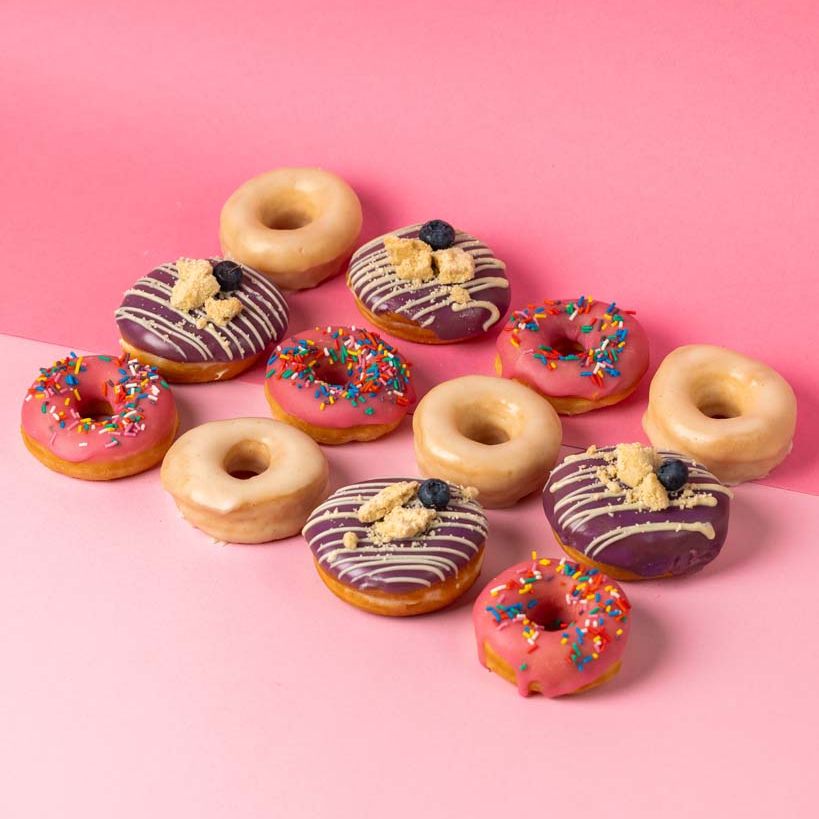 Caja de regalo para mini donuts "Fiesta rosa" (vegana)